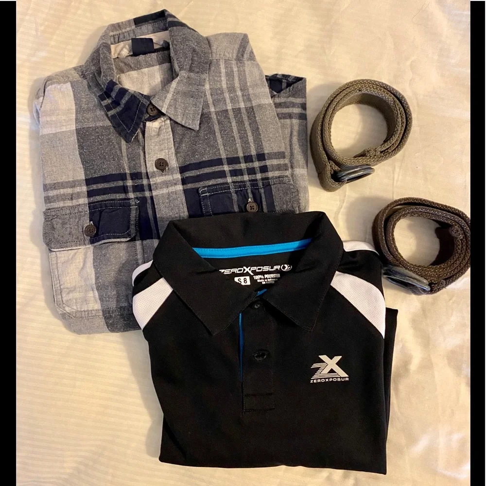 Bundle of Boys Items Include GAP & ZeroXposur Shirts & 2 Belts All Size 8